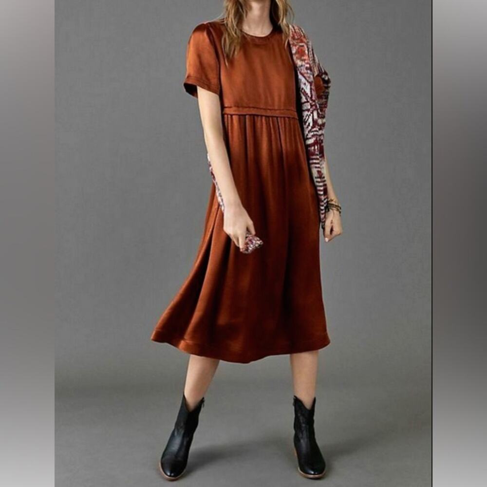 Anthropologie Maeve Jimena Midi Dress Cocoa Brown Rust L NWT